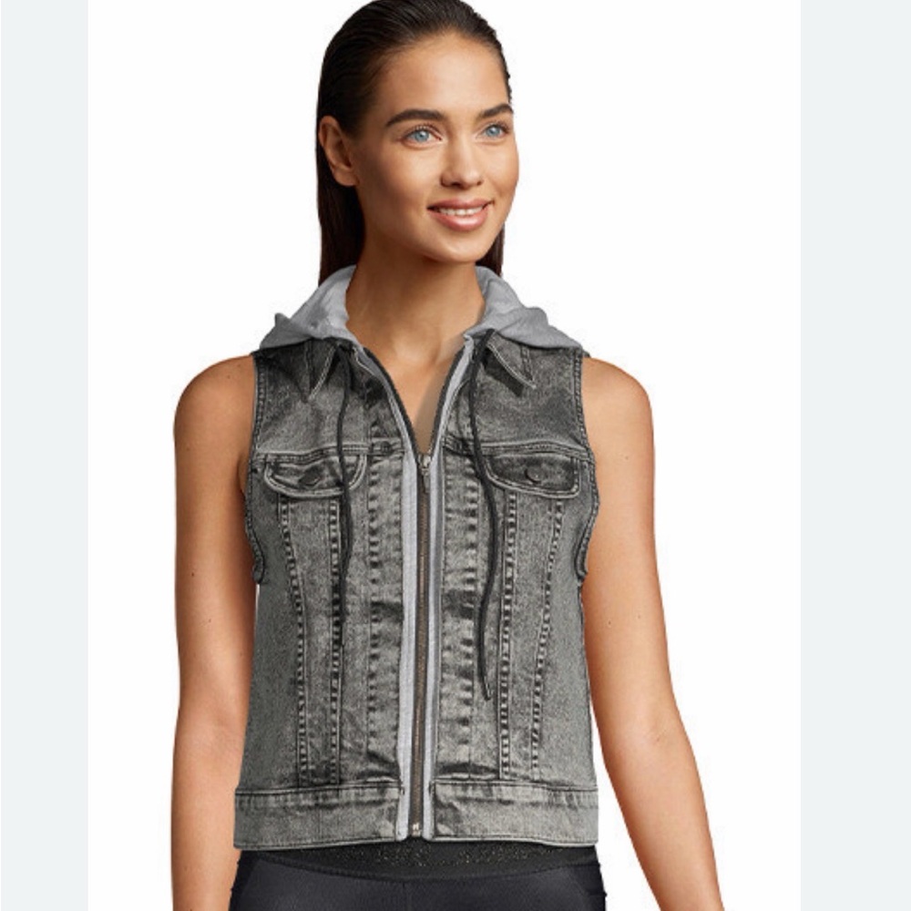 Zumba denim vest with hoodie M NWOT